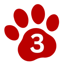 A red paw print with the number 3 in white centered on the paw pad, set against a light gray background.