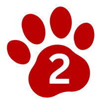 A red animal paw print with the number 2 in white centered on it, set against a light gray background.